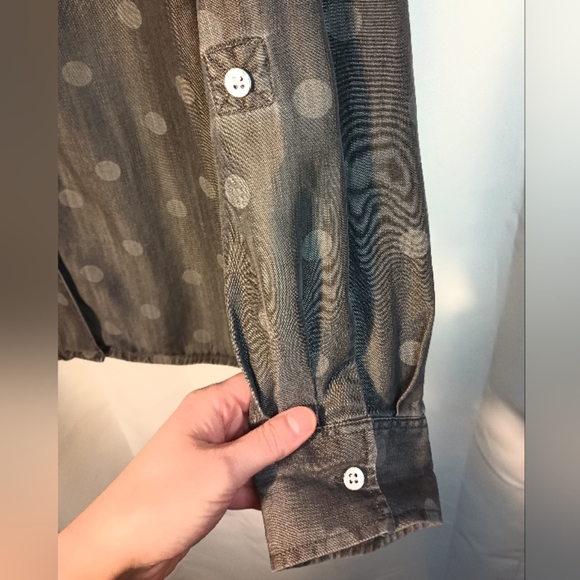 Foxcroft 24W Shaped Fit Chambray Denim Shirt Tencel Lyocell Gray Polka Dot - Picture 6 of 11